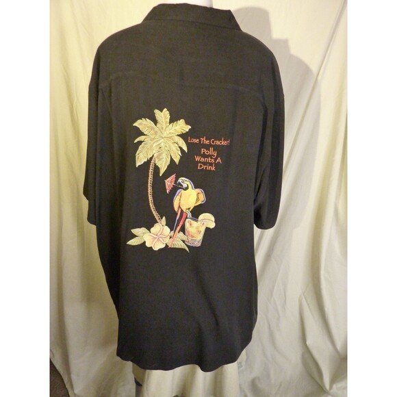 LUAU 100% Silk Hawaiian Soft Shirt-Embroidered Parrot-Pocket-sz 2X - Picture 3 of 4